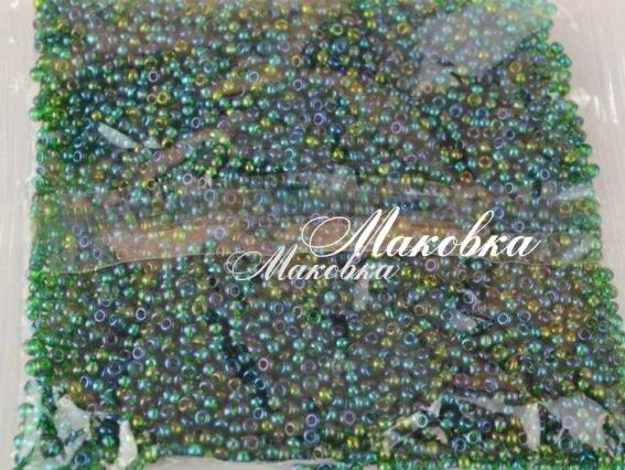 Чешский бисер Preciosa №10/0, круглый, цвет 51060 темно-зеленый радужный
