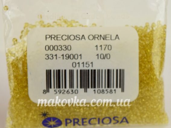 Preciosa чеський бісер №10/0, круглий, 50г, колір 01151 жовтий