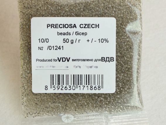 Preciosa чеський бісер №10/0, круглий, 50г, колір 01241 сірий, 50 г