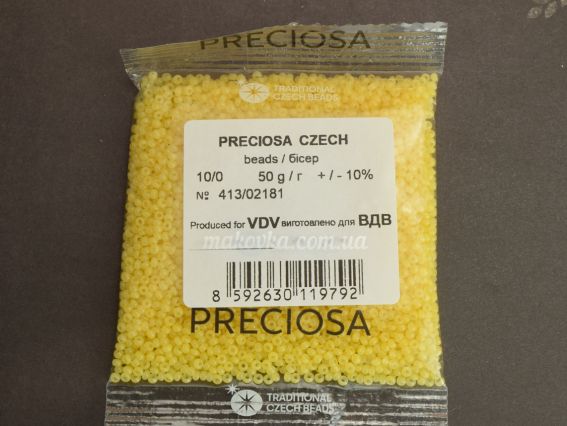 Preciosa Чеський бісер №10/0, круглий, 50 г колір 02181 алебастр зольгель жовтий 50 г