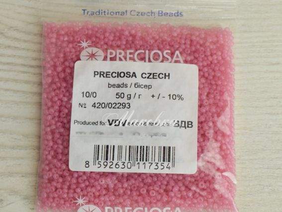 Чешский бисер Preciosa №10/0, круглый, цвет 02293 св. розовый 50 г