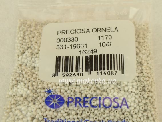 Бісер чеський Preciosa №10/0, круглий, колір 16249 світлий сірий