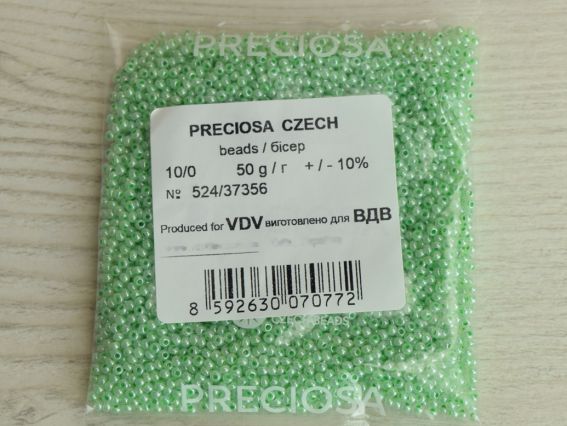 Preciosa Чешский бисер №10/0, круглый, цвет 37356 светло-зеленый