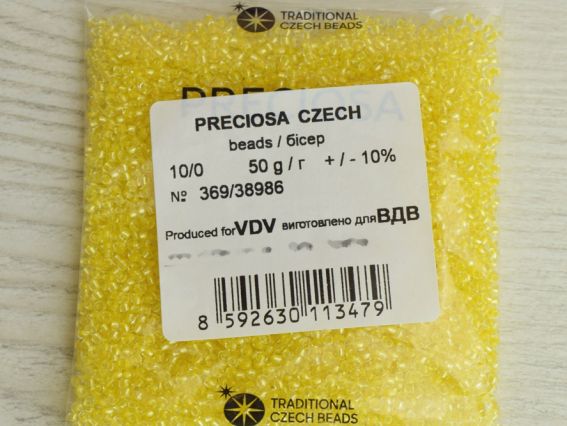 Preciosa Чеський бісер №10/0, круглий, колір 38986 жовтий , 50 г