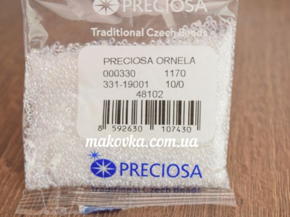Preciosa чеський бісер 48102 білий прозорий блискучий круглий 50 г №10/0