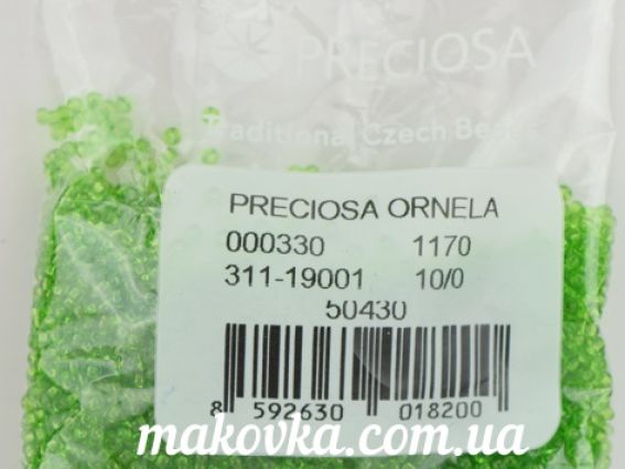 Preciosa Чешский бисер №10/0, круглый, цвет 50430 прозрачный салатовый, 50 г