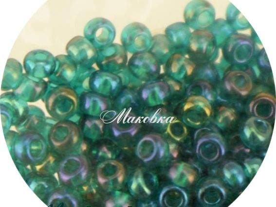Чешский бисер Preciosa №10/0, круглый, цвет 51710 зеленый морск.волна радужный 50 г