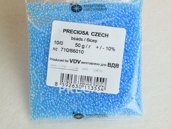 Preciosa  Чешский бисер №10/0, круглый, цвет 66010 голубой 