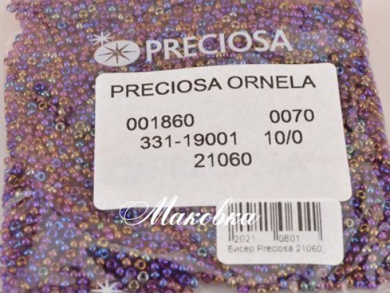 Preciosa  Чешский бисер №10/0, круглый, цвет 21060 фиолетовый радужный