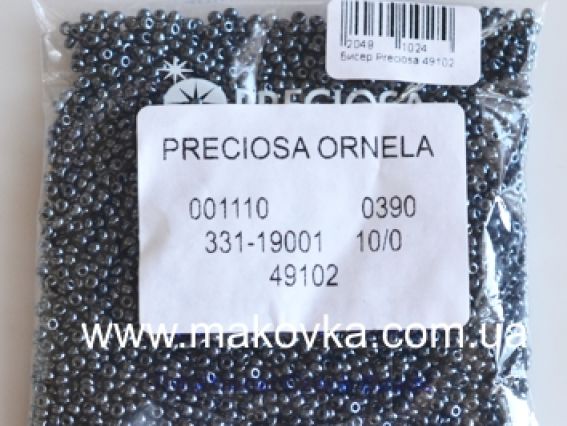 Preciosa  Чешский бисер №10/0, круглый, цвет 49102 темно-серый
