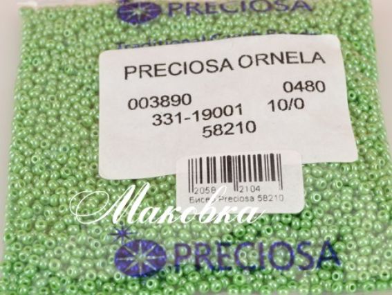 Бисер чешский Preciosa №10/0, круглый, цвет 58210 светло-зеленый