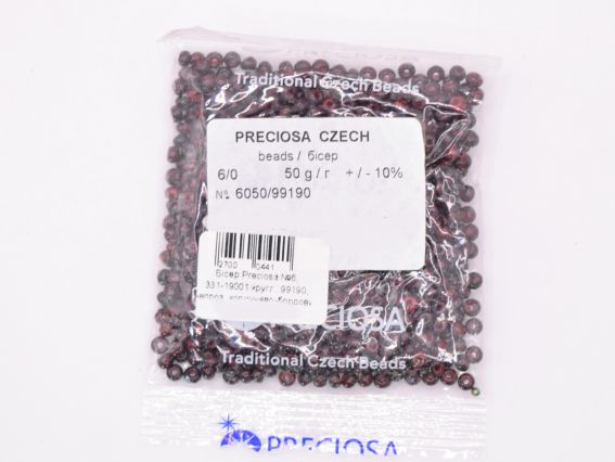 Чеський бісер Preciosa №6/0, круглий, 311-19 колір 99190 коричнево-бордовий травертин 50 г