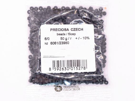 Чеський бісер Preciosa №6/0, круглий, колір МАТОВИЙ чорний 23980 50 г