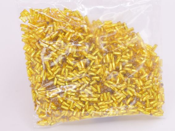 Чеський бісер Preciosa стеклярус-2, колір 87010, прозорий срібло жовтий лимонний, 50 г