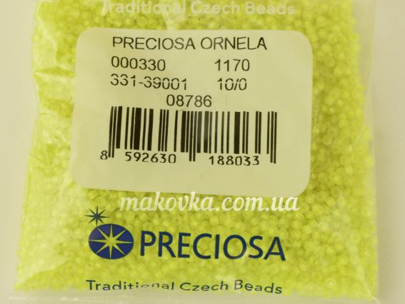 Preciosa Чешский бисер №10/0, 331-39 круглый, цвет 08786 матовый желтый неон 50 г 