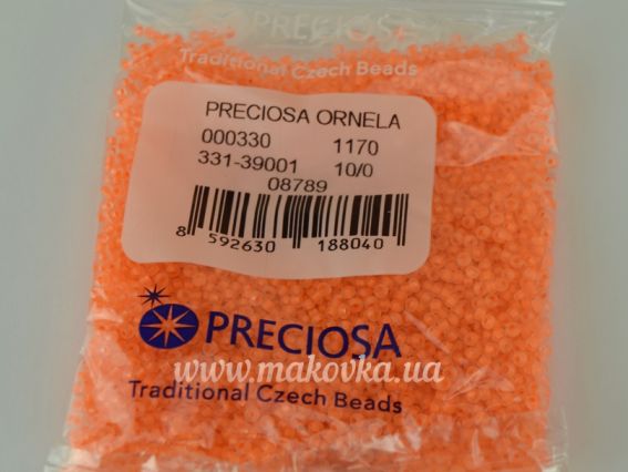 Preciosa Чешский бисер №10/0, 331-39 круглый, цвет 08789 матовый оранжевый неон 50 г 