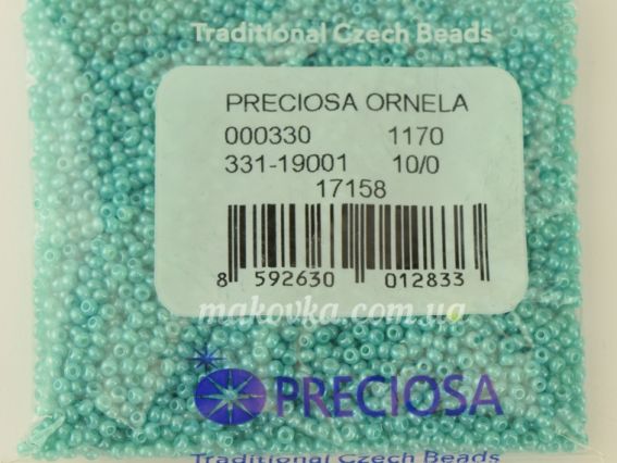 Preciosa  Чешский бисер №10/0, круглый, цвет 17158 зеленая бирюза 50 г