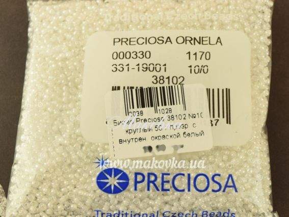 Чешский бисер Preciosa №10/0, круглый, цвет 38102 белый 50 г