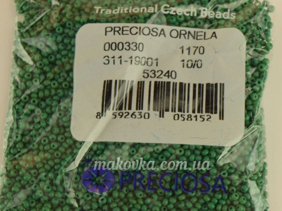 Preciosa  Чеський бісер №10/0, круглий, колір 53240 темно-зелений