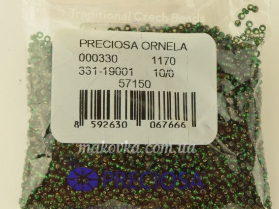 Preciosa  Чешский бисер №10/0, круглый, цвет 57150 зеленый