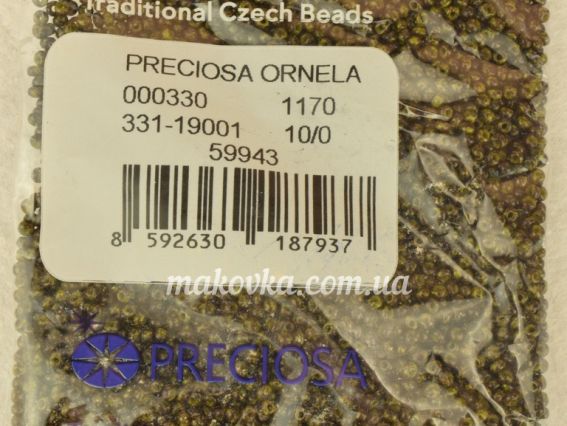 Preciosa  Чешский бисер №10/0, круглый, цвет 59943 травентин желто-коричневый, 50г