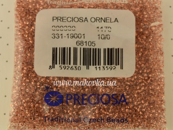 Калиброванный Чешский бисер Preciosa №10/0, круглый, 68105 прозрачный с медным прокрасом