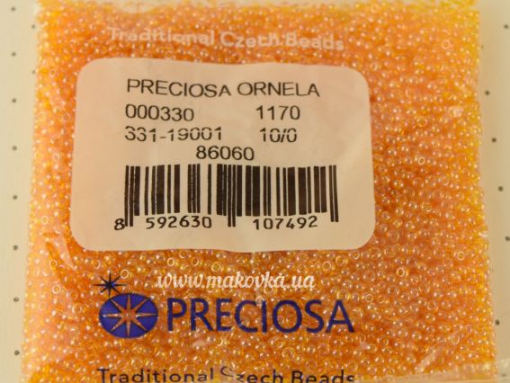 Preciosa  Чешский бисер №10/0, круглый, цвет 86060 янтарь прозрачный блестящий