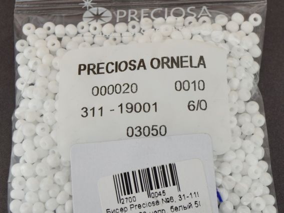 Чеський бісер Preciosa №6/0, круглий, 311-19 колір 03050 непрозорий білий 50 г