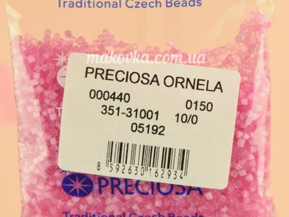 Чеський бісер Preciosa 05192 , №10, 351-34001 прозорий матовий, рубка, 50 г рожевий