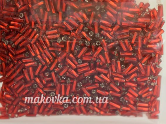 Чеський бісер Preciosa 97070 червоний прозорий срібло стеклярус-2, 35128 колір  50 г