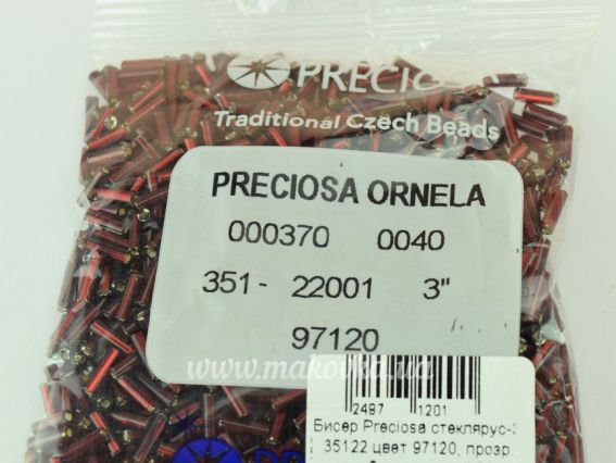 Чешский бисер Preciosa стеклярус-3, 35122 цвет 97120, прозрачный серебро темно-красный, 50 г
