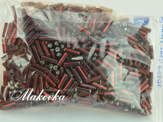 Чешский бисер Preciosa стеклярус-3, 35122 цвет 97120, прозрачный серебро темно-красный, 50 г