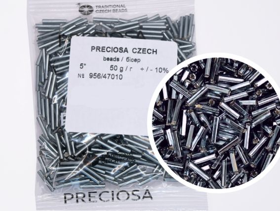 Бісер Preciosa стеклярус-5, колір 47010, прозорий срібло сірий, 50 г Бісер Preciosa стеклярус-5, колір 47010, прозорий срібло сірий, 50 г