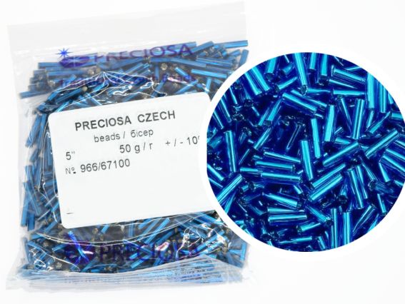 Бісер Preciosa стеклярус-5, колір 67100, прозорий срібло синій темний, 50 г Бісер Preciosa стеклярус-5, колір 67100, прозорий срібло синій темний, 50 г