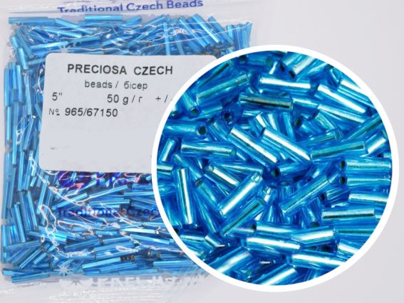 Бісер Preciosa стеклярус-5, колір 67150, прозорий срібло бірюзовий, 50 г Бісер Preciosa стеклярус-5, колір 67150, прозорий срібло бірюзовий, 50 г