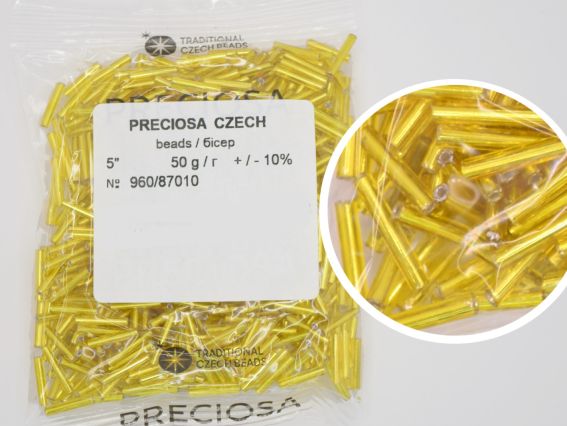 Бисер Preciosa стеклярус-5,  цвет 87010, прозрачный серебро лимонный, 50 г