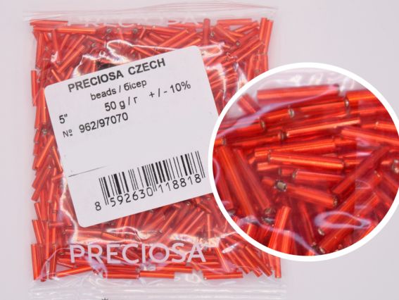 Preciosa стеклярус-5, цвет 97070, прозрачный серебро красный , 50 г