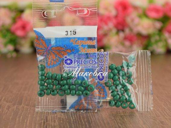Бісер 5 гр Preciosa 315 разм. 3/0  непрозрачный зеленый