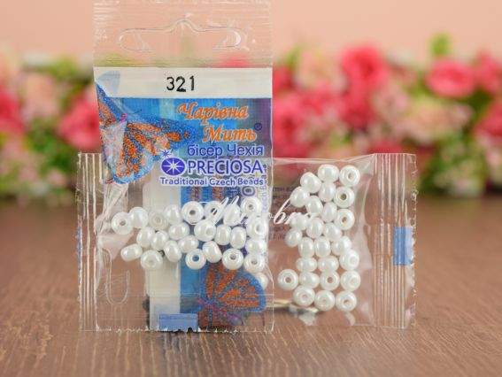 Бісер 5 гр Preciosa 321 разм. 3/0 непрозорий блискучий білий