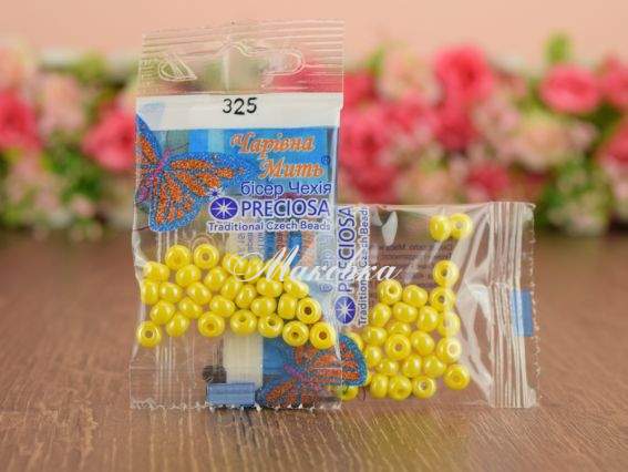 Бисер 5 гр Preciosa 325 разм. 3/0 непрозрачный блестящий, желтый