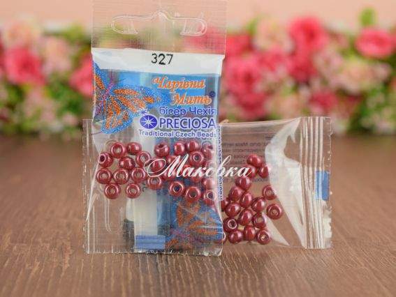 Бисер 5 гр Preciosa 327 разм. 3/0 непрозрачный блестящий темно- красный