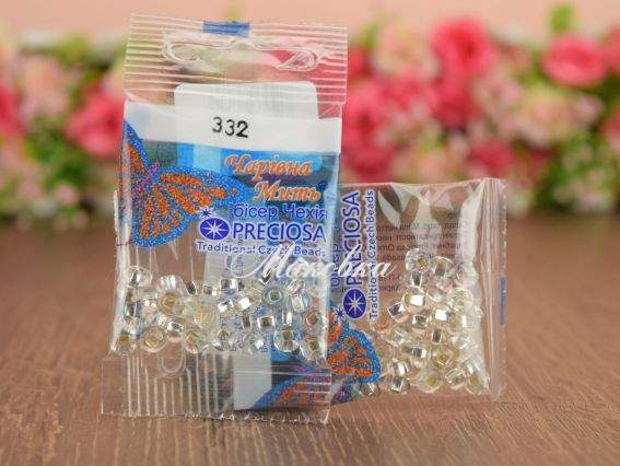 Бісер 5 гр Preciosa 332 разм. 3/0 прозрачный серебро белый