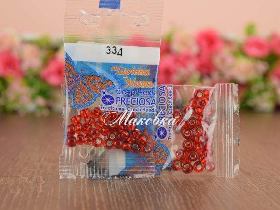 Бісер 5 гр Preciosa 334 разм. 3/0 прозрачный серебро красный