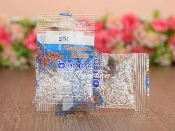 Бисер 5 гр Preciosa 201 разм. 6/0 белый прозрачный Бисер 5 гр Preciosa 201 разм. 6/0 белый прозрачный