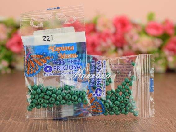 Бісер 5 гр Preciosa 221 разм. 6/0 непрозрачный темно-зеленый