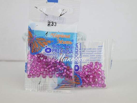 Бісер 5 гр Preciosa 233 разм. 6/0 прозрачный серебро малиновый