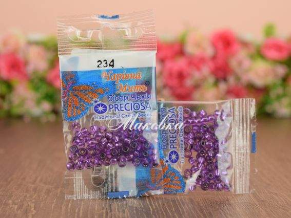 Бісер 5 гр Preciosa 234 разм. 6/0 прозрачный серебро фиолетовый