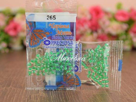 Бісер 5 гр Preciosa 265 разм. 6/0 прозрачный окрашен внутри  зеленый
