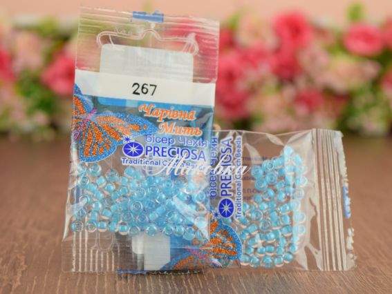 Бісер 5 гр Preciosa 267 разм. 6/0 прозрачный окрашен внутри  голубой