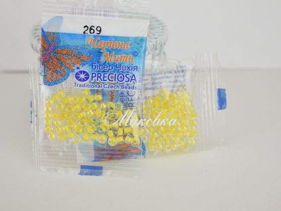 Бісер 5 гр Preciosa 269 разм. 6/0 прозрачный окрашен внутри  желтый